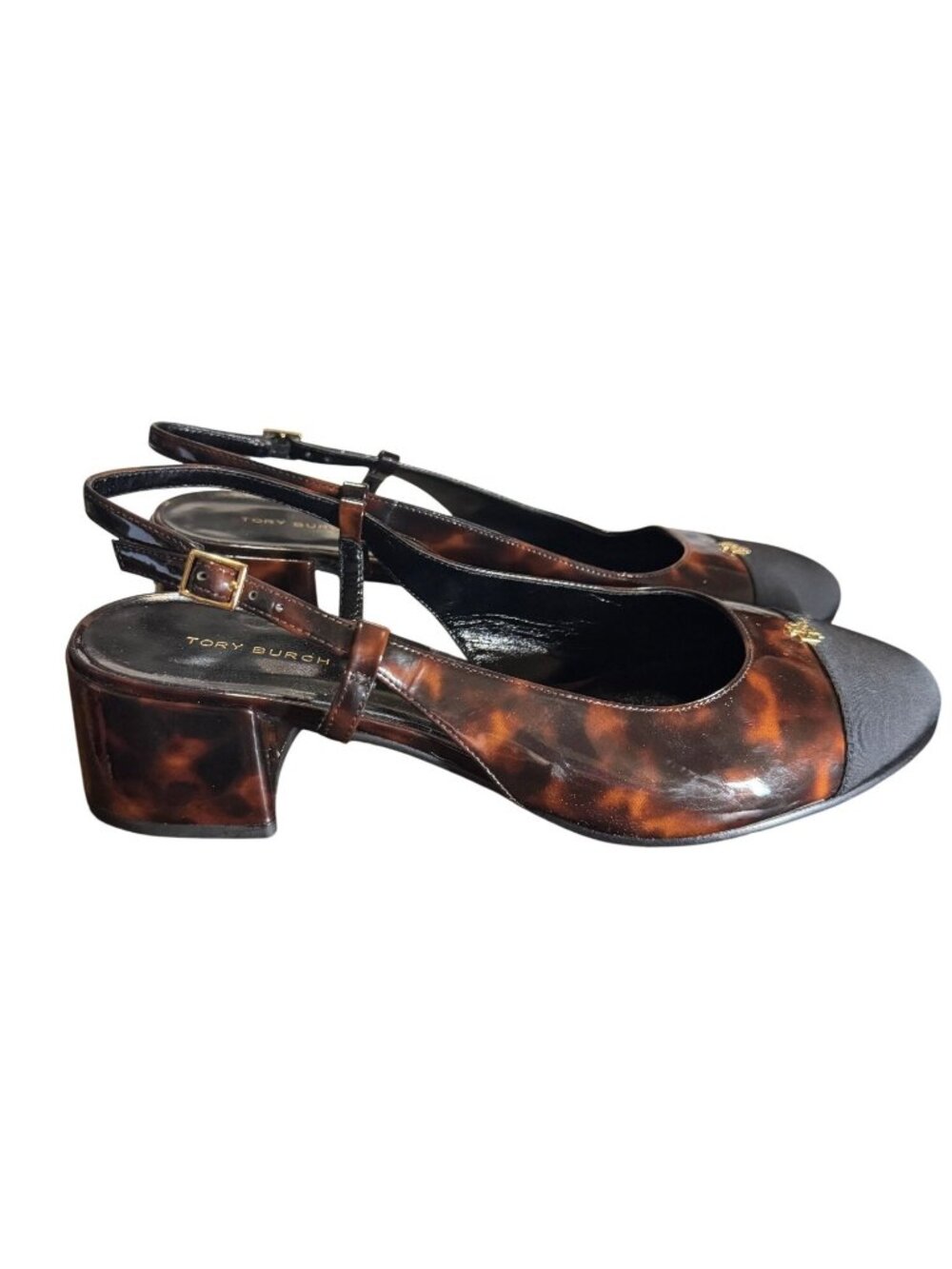 Tory Burch Cap Toe Slingback Pump Tortoise Heel Women Size 9.5 M